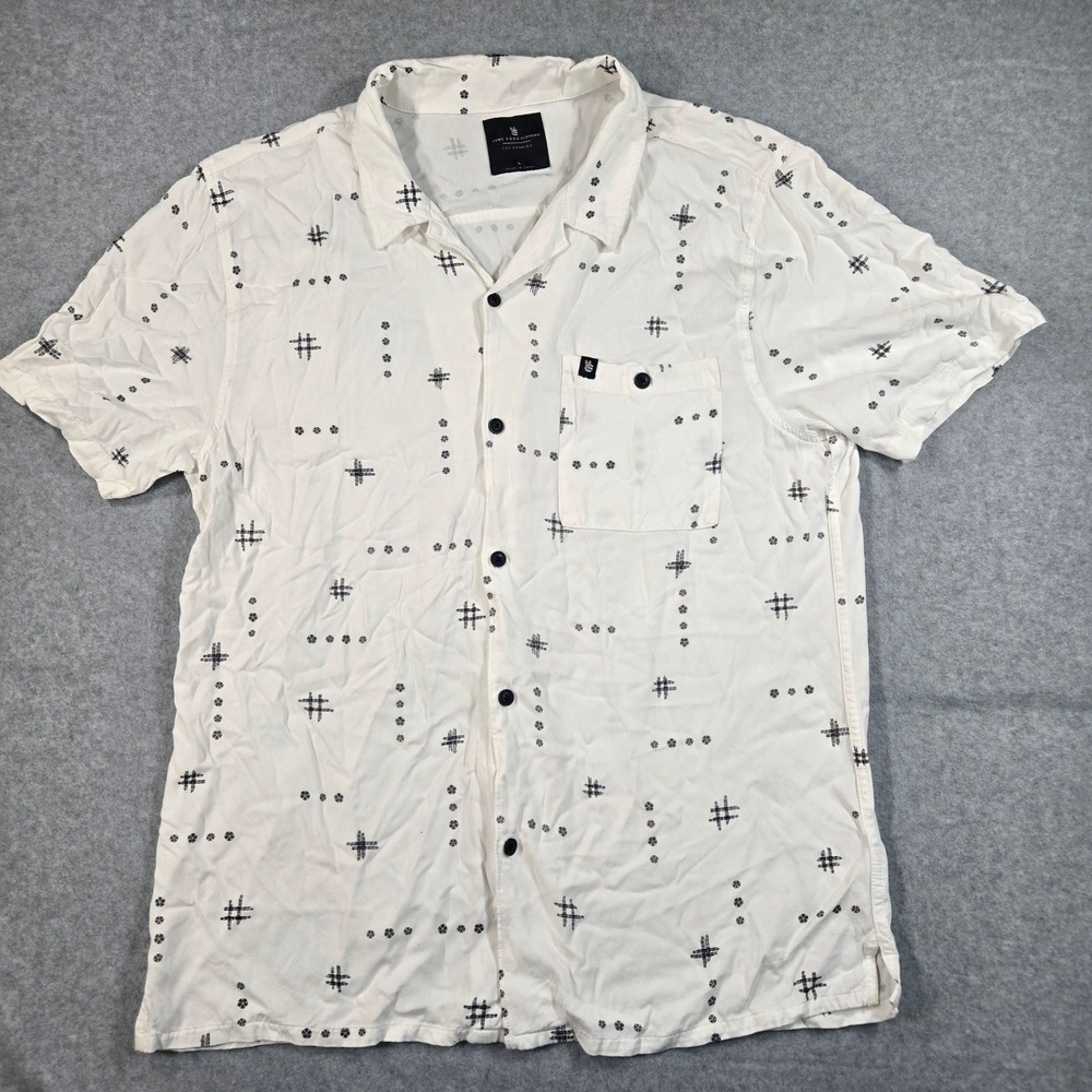 Junk Food Clothing Mens Large White Geometric Floral Print Button Up Shirt SS